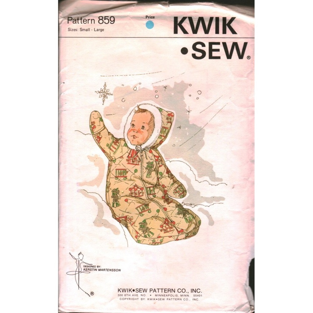 Vintage Kwik Sew 859 Baby Bunting Sewing Pattern Hooded Zipper Small Large